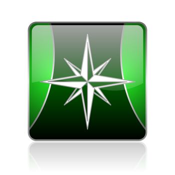 black and green square glossy internet icon on white background with reflaction
