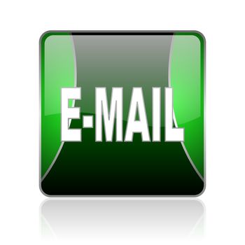 black and green square glossy internet icon on white background with reflaction