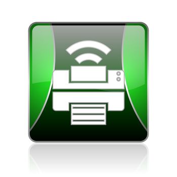 black and green square glossy internet icon on white background with reflaction