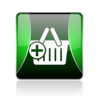 black and green square glossy internet icon on white background with reflaction