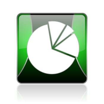 black and green square glossy internet icon on white background with reflaction