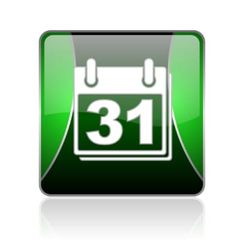 black and green square glossy internet icon on white background with reflaction