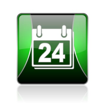 black and green square glossy internet icon on white background with reflaction