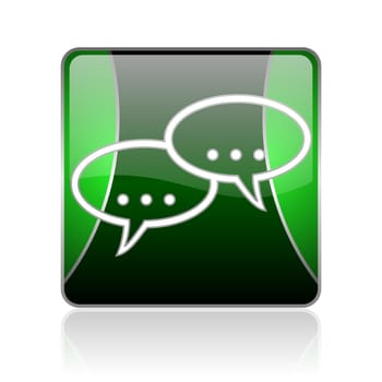 black and green square glossy internet icon on white background with reflaction