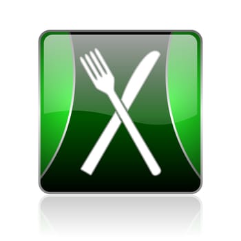 black and green square glossy internet icon on white background with reflaction