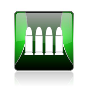 black and green square glossy internet icon on white background with reflaction