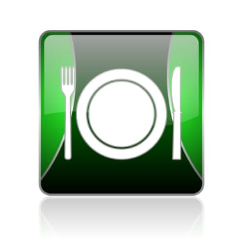 black and green square glossy internet icon on white background with reflaction