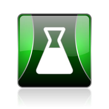 black and green square glossy internet icon on white background with reflaction
