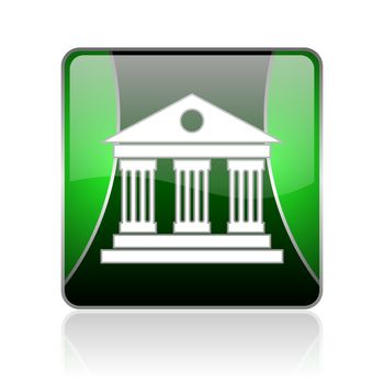 black and green square glossy internet icon on white background with reflaction