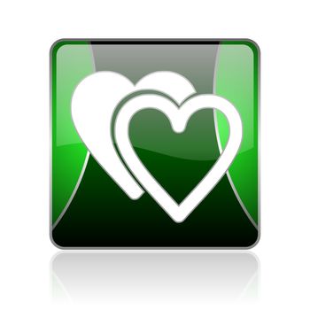 black and green square glossy internet icon on white background with reflaction