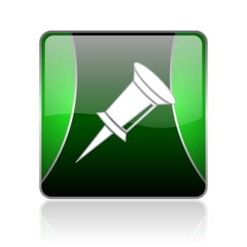 black and green square glossy internet icon on white background with reflaction