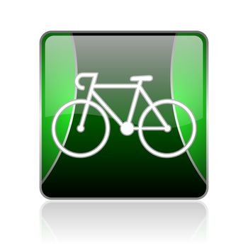 black and green square glossy internet icon on white background with reflaction