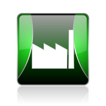 black and green square glossy internet icon on white background with reflaction