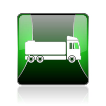 black and green square glossy internet icon on white background with reflaction