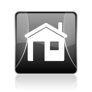 black modern square web glossy icon on white background with reflaction