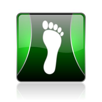black and green square glossy internet icon on white background with reflaction