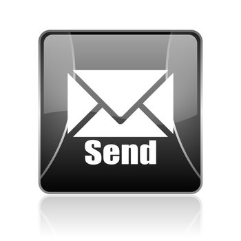 black modern square web glossy icon on white background with reflaction