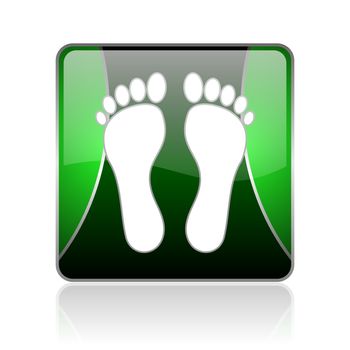 black and green square glossy internet icon on white background with reflaction