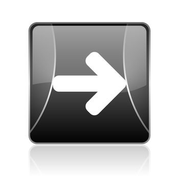 black modern square web glossy icon on white background with reflaction