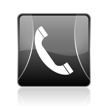 black modern square web glossy icon on white background with reflaction