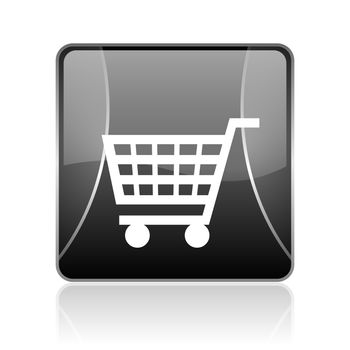 black modern square web glossy icon on white background with reflaction
