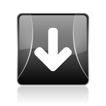 black modern square web glossy icon on white background with reflaction