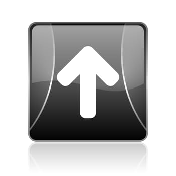 black modern square web glossy icon on white background with reflaction