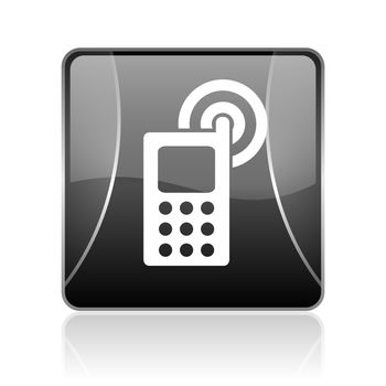 black modern square web glossy icon on white background with reflaction