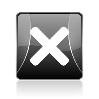 black modern square web glossy icon on white background with reflaction