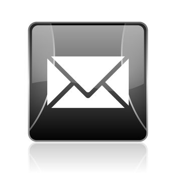 black modern square web glossy icon on white background with reflaction