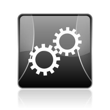 black modern square web glossy icon on white background with reflaction