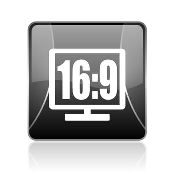 black modern square web glossy icon on white background with reflaction