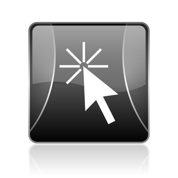 black modern square web glossy icon on white background with reflaction