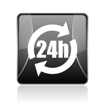 black modern square web glossy icon on white background with reflaction