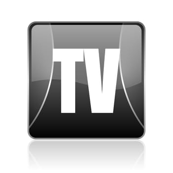 black modern square web glossy icon on white background with reflaction