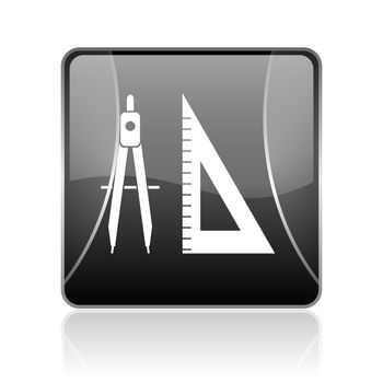 black modern square web glossy icon on white background with reflaction