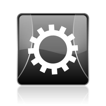 black modern square web glossy icon on white background with reflaction