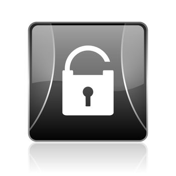 black modern square web glossy icon on white background with reflaction