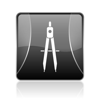 black modern square web glossy icon on white background with reflaction
