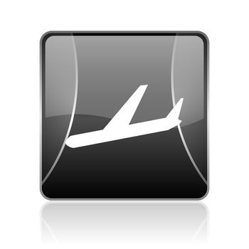 black modern square web glossy icon on white background with reflaction