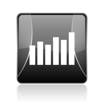 black modern square web glossy icon on white background with reflaction