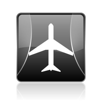 black modern square web glossy icon on white background with reflaction