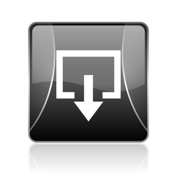 black modern square web glossy icon on white background with reflaction