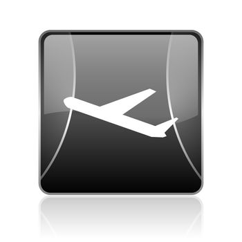 black modern square web glossy icon on white background with reflaction