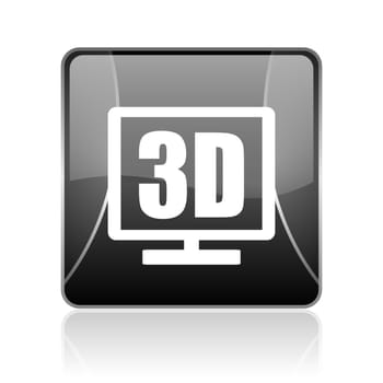 black modern square web glossy icon on white background with reflaction