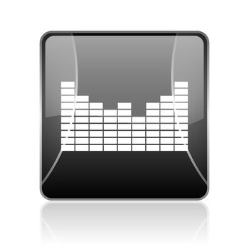 black modern square web glossy icon on white background with reflaction