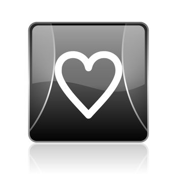 black modern square web glossy icon on white background with reflaction