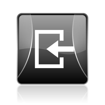 black modern square web glossy icon on white background with reflaction