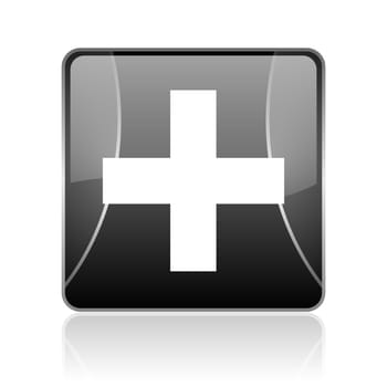 black modern square web glossy icon on white background with reflaction