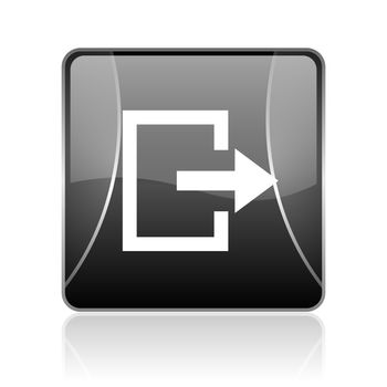 black modern square web glossy icon on white background with reflaction